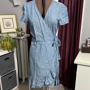 GAP Light Blue Chambray Wrap Mini Dress